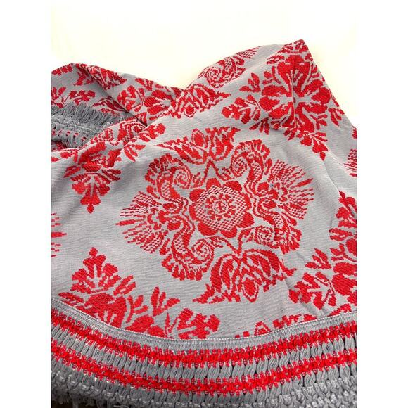 VTG Sears Tapestry Fringe Heavyweight Bedspread USA Made Red Gray 75"x71" - Picture 8 of 15